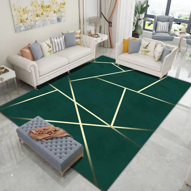 Moderní styl Geometrický koberec Dekor obývacího pokoje Zelené koberce Pohovka Čajový stolek Boční podložka pod nohy Ložnice Postelový kobereček Protiskluzový Omyvatelný