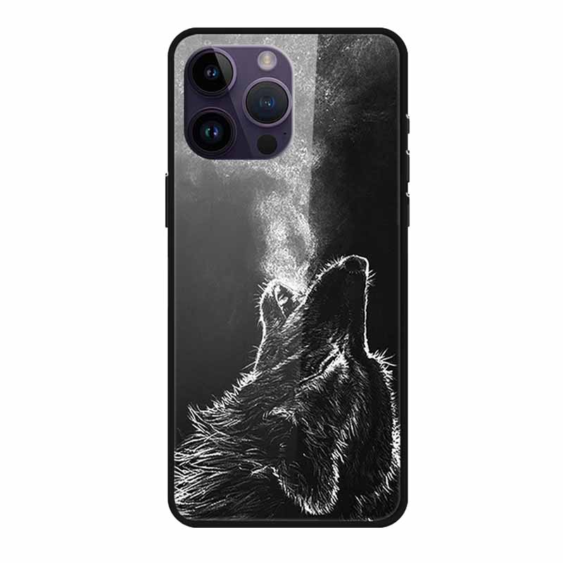 Phone Case for Apple Iphone 15 Pro 15 Plus Tempered Glass Hard Back Cover for Iphone 15 Pro Max Iphone15 Wolf Lion Funda Capa