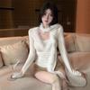 Pure Desire Style Design Mao Mao Scarf Splicing Slim-fitting Long-sleeved T-shirt Women's Autumn and Winter Temperament Beautiful and Thin Sexy Top
