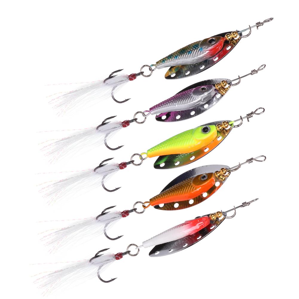 

5 шт. Металлическая привлекательная искусственная композитная вращающаяся блесна с пайетками, морская вода, реалистичная рыболовная приманка