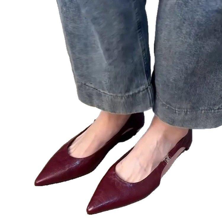 Sheepskin version~ Hollow flat heel pointed hollow small single shoes for women's spring and summer new shallow mouth beautiful high-end single sh