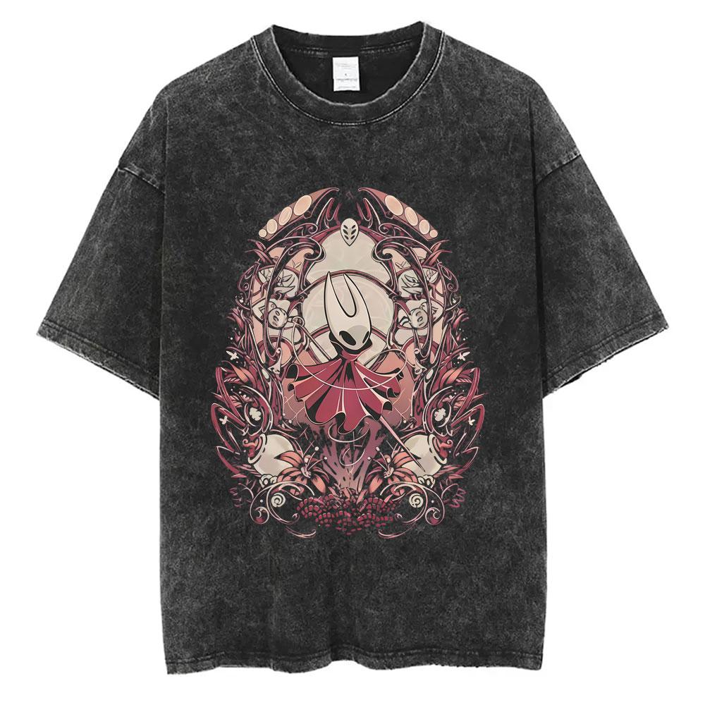 T-shirt Graphique de Poche Hollow Knight Jeu Vintage Lavé Homme Femme T-shirts Décontractés Drôles T-shirts Homme 100% Coton