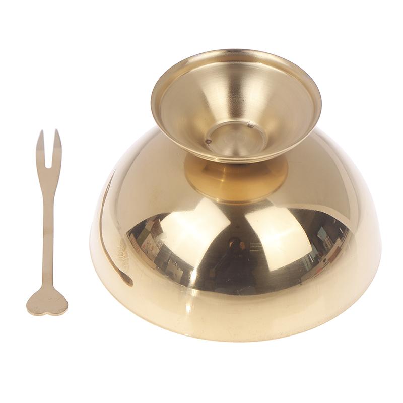 1Set Gold Stainless Steel Ice Cream Bowl With Fork - Salad Dessert Fruit Plate Snack Dish Wine Cup Home Kitchen Bar Tableware