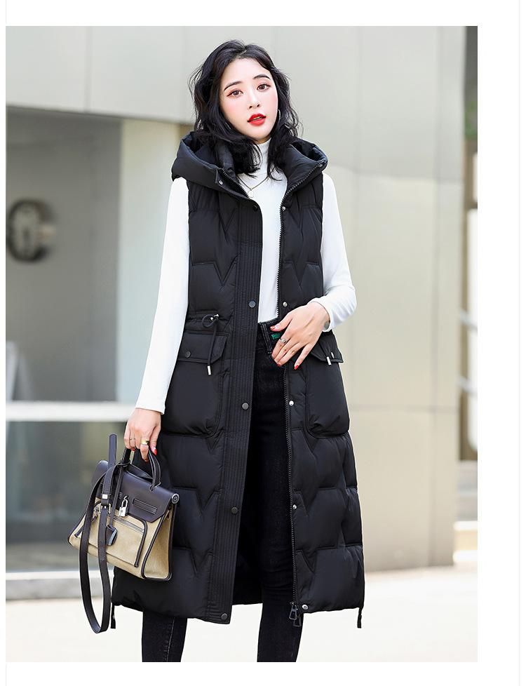 Damen Herbst Winter Kapuzen Ärmelloser Langer Weste Mantel Oberbekleidung Daunenjacke Baumwolle Gepolsterte Parkas Weste