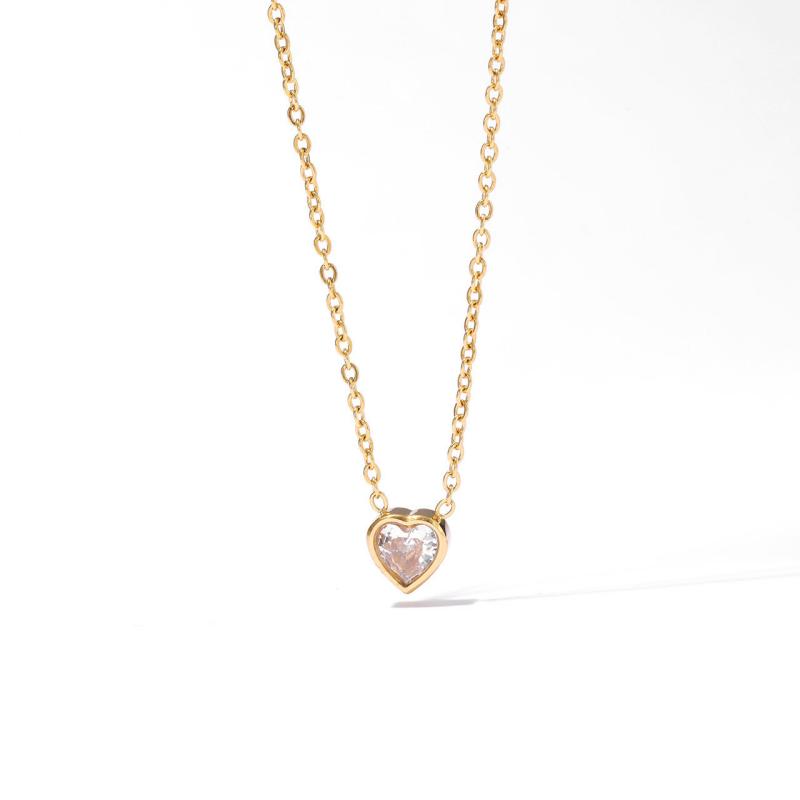 Fashionable Elegant Sweet Loving Zircon Stainless Steel Chokers Necklace Women Simple Exquisite Peach Heart Rose Gold Plated