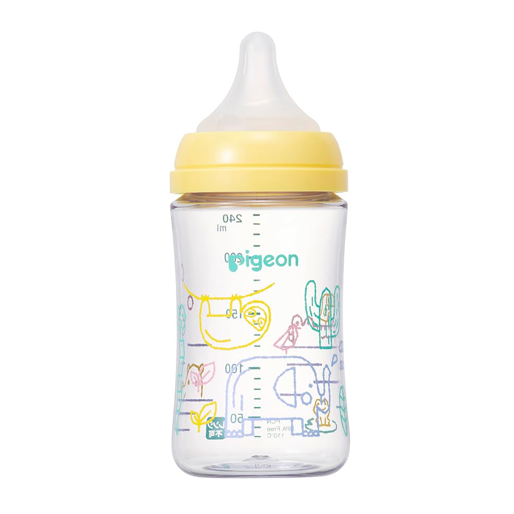 Pigeon Breastfeeding Feeling for ages 3 months and made of with premium transparency Bottle, 240ml, up, lightweight, shatter-resistant plastic,