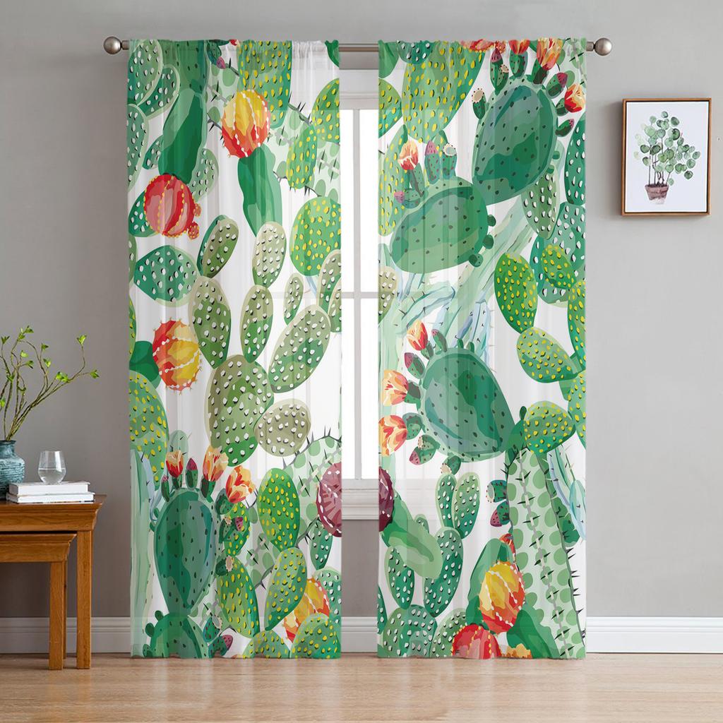 Succulent Cactus Modern Curtains For Living Room Transparent Tulle Curtains Window Sheer For The Bedroom Accessories Decor
