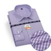 Stretch Men Dress Shirts Long Sleeve Regular Fit Office Plaid Striped