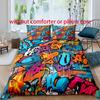 Graffiti Style Digital Printed Duvet Kit - Polyester - Bedroom Decor -1 Bed Cover +2 Pillowcase (no pillow core)