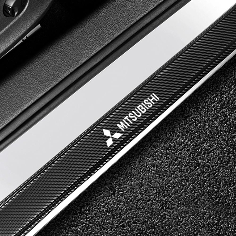 4Pcs Anti Scratch Car Carbon Fiber Door Threshold Badge Stickers For Mitsubishi Asx Lancer Outlander Pajero Ralliart L200 EVO