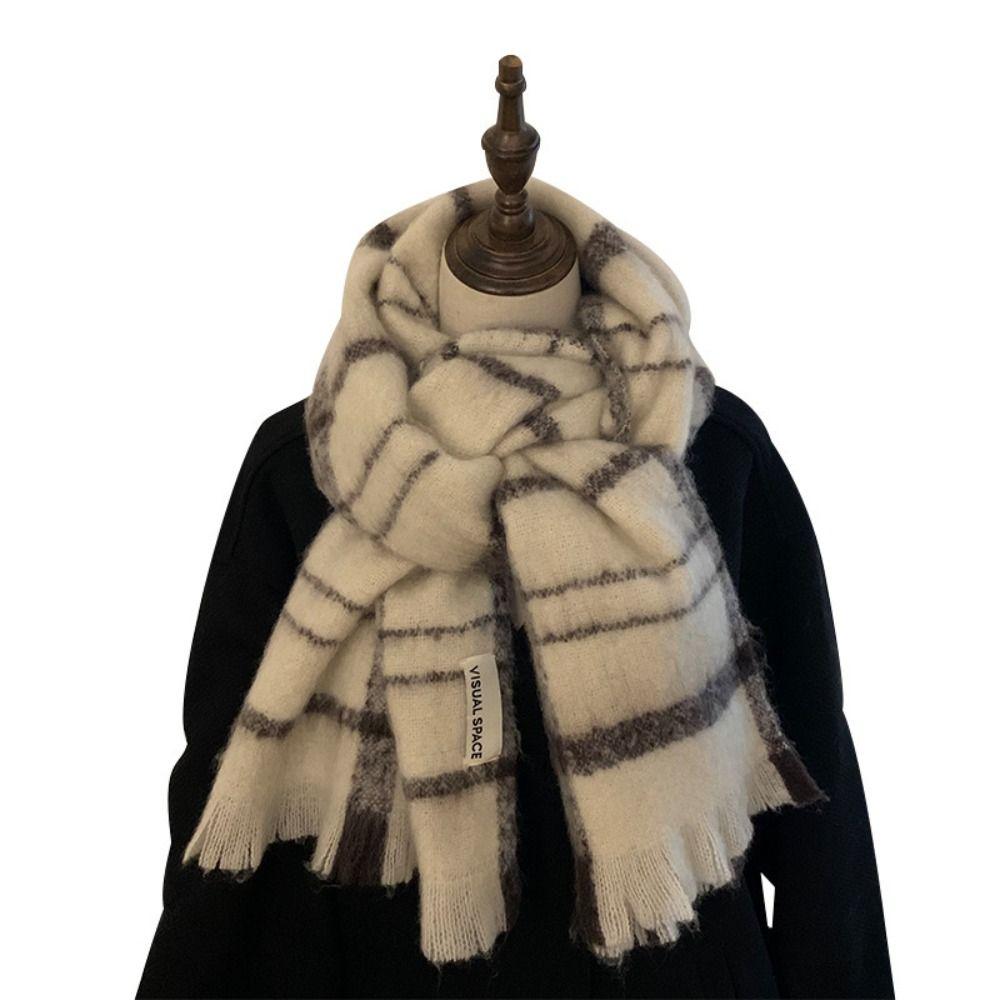 Winter Cashmere Scarves Beige Mohair Tassel Shawls Long Pashmina Plaid Scarf  Girls