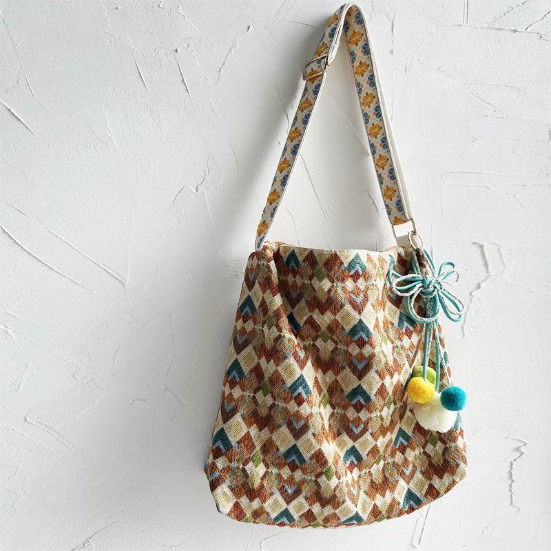 

Fresh National Style Special-Interest Artistic Japanese and Korean Teenage Leisure Canvas Messenger Bag Shoulder Bag Tote Bag Large Capacity Travel Colorful Lemon In Stock