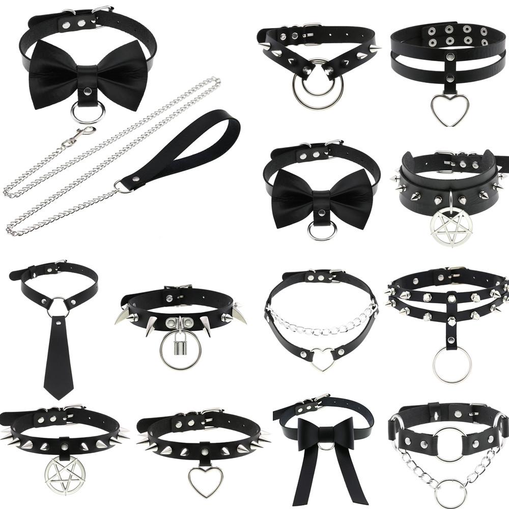 DIEZI Punk Black Lace Leather Choker Torques Necklace For Women Men Harajuku Gothic Sexy Cirle Heart Collar Necklace Jewelry