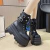 Fashion New 9cm Platform Boots Goth for Women Lace Up Wedge Heel Buckle Ankle Booties Studded Short Motorcycle Boots with Zipper White