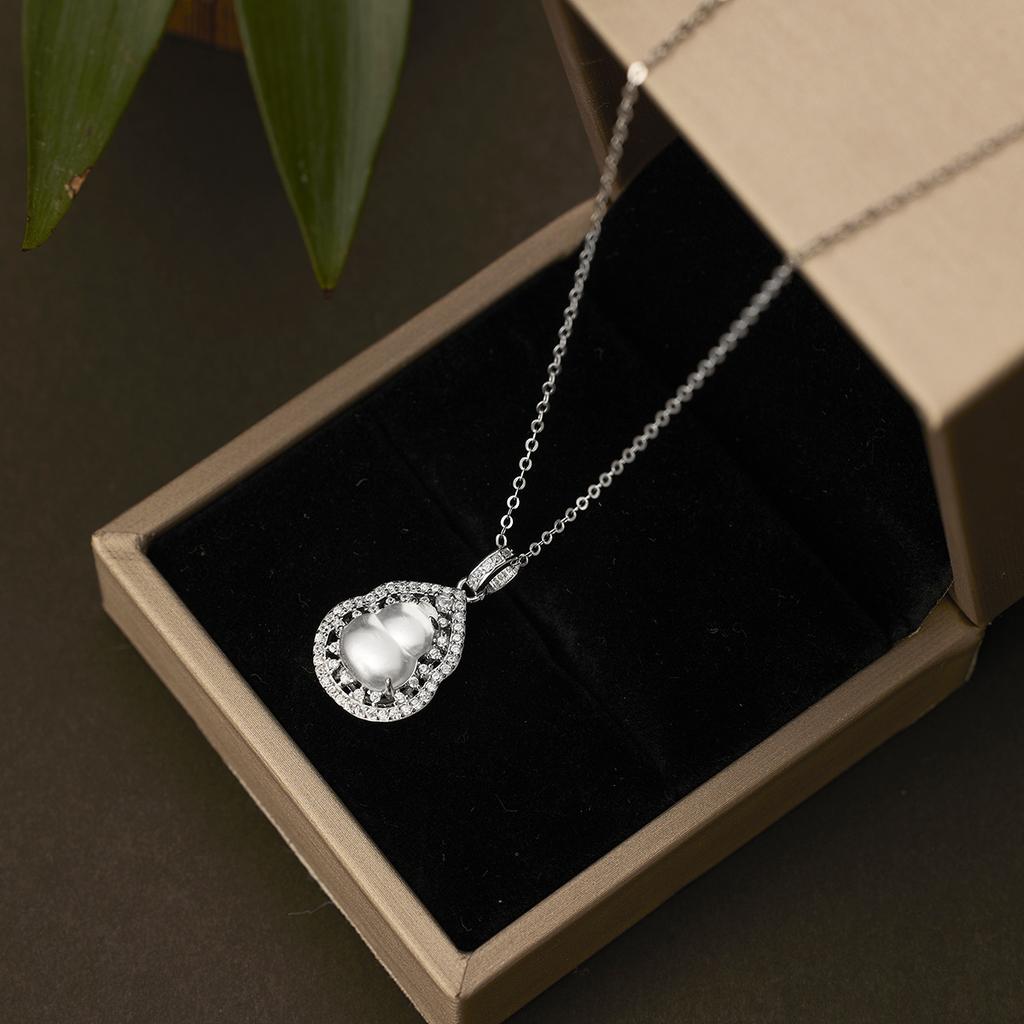 S925 silver inlaid quartzite jade gourd necklace women's high transparency gourd pendant hollow jewelry