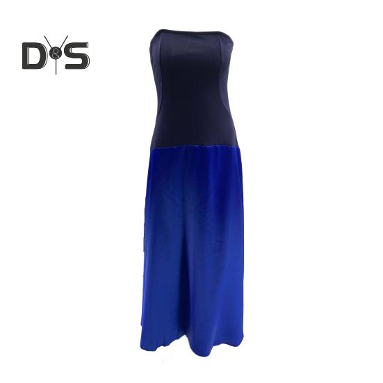 Women's Strapless Tube Top Maxi Dress Off Shoulder Patchwork Evening Dress Satin Bodycon Long Dress for Cocktail Party Wedding