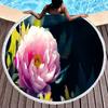 Botanical Peony Floral Round Beach Towel,Microfiber Sand Resistant Beach Blanket,Soft Absorbent Quick Dry Pool Towel Picnic Mat