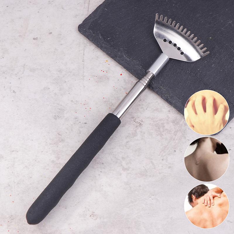 1Pcs Extendable Back Scratcher The Head Has 15 Rakes Stainless Steel Portable Telescopic Rubber Handle Back Scratchers