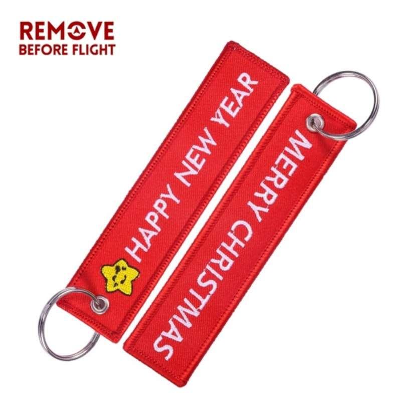 Odebrat před odletem Šťastný Nový Rok výšivka Tkané Tag Keychain Vánoční dárek