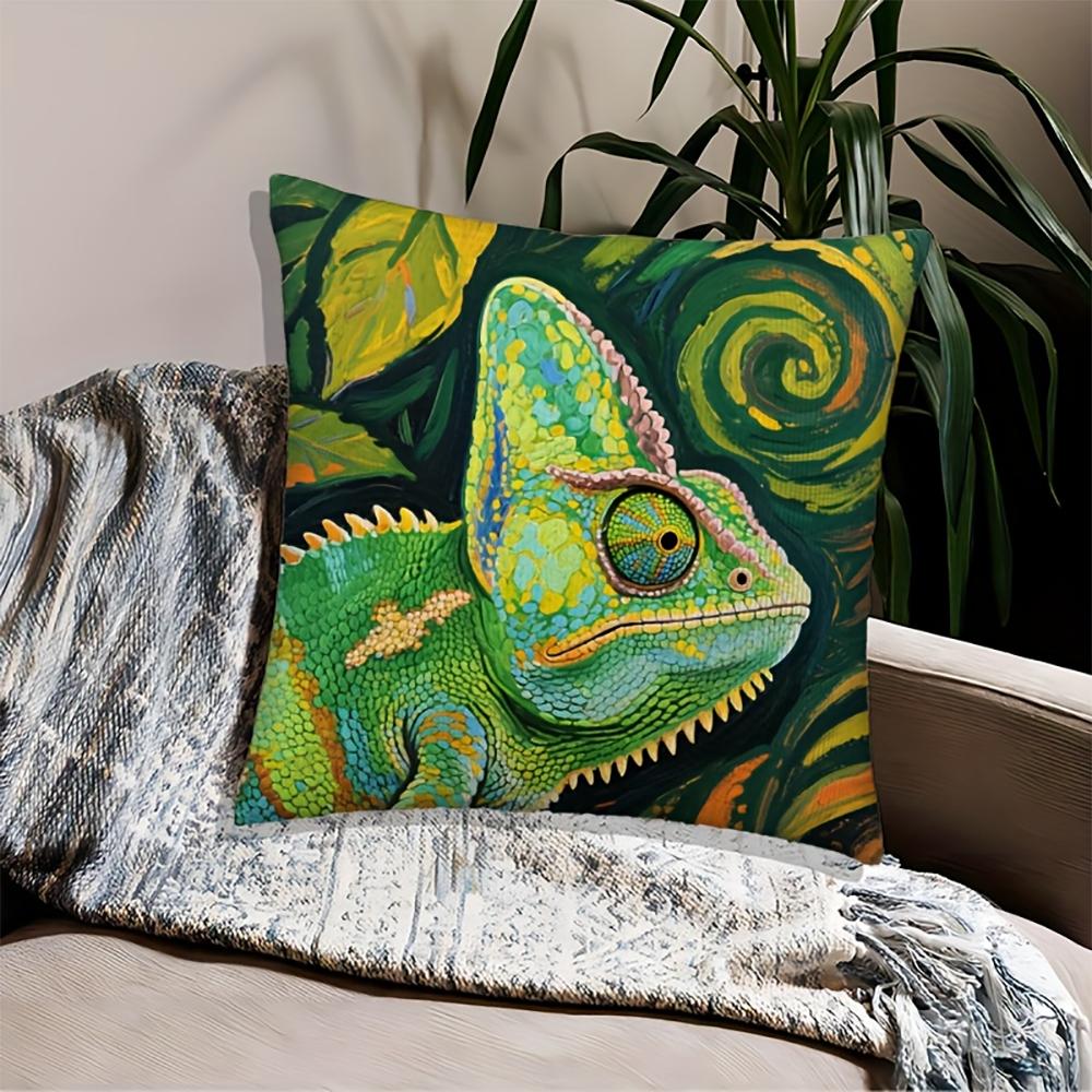 2D Flat- #Abstract Chameleon Oil Painting Style Throw Pillow Cover Home Decor Cushion Case For Sofa Bedroom Living Room