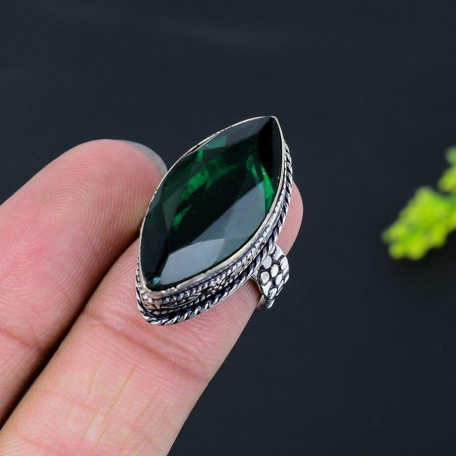 Chrome Diopside Gemstone Handmade Ethnic 925 Silver Jewelry Ring Size 7 C8J05
