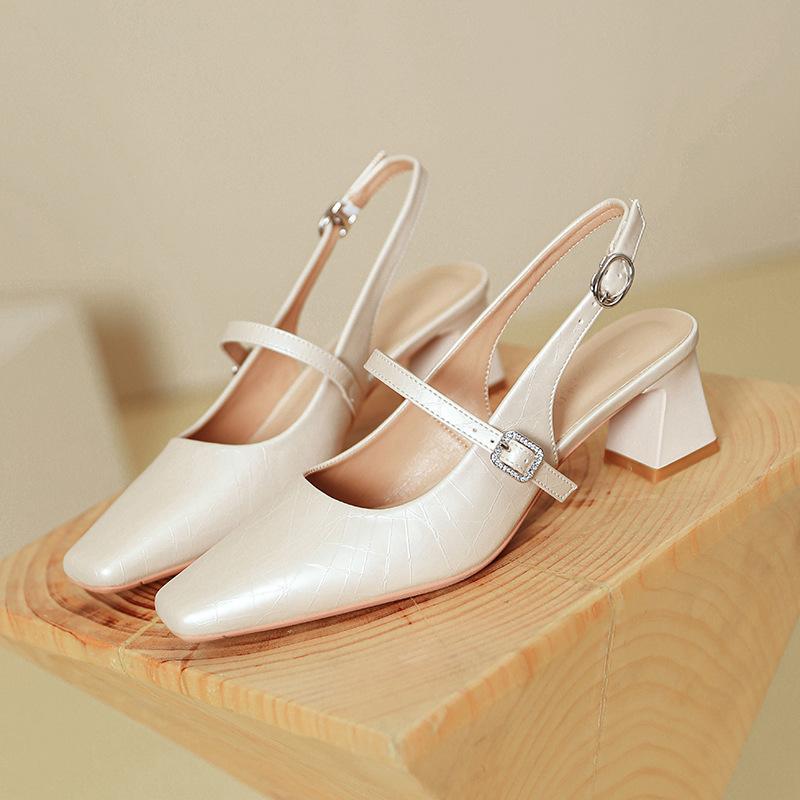Mary Jane bag head sandals women's thick heel new silver empty single shoes with high heels