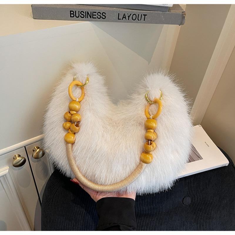 

New casual plush fashion trendy fluffy personalized creative handbag shoulder underarm women s bag белый