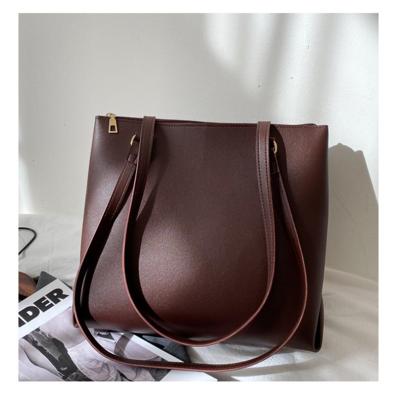 Simple Style Large Capacity Faux Leather Tote Bag for Women Solid Color Casual Shoulder Handbag