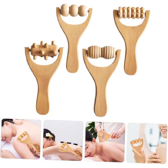 4pcs Wooden Massage Tools Ergonomic Wood Massager for Full Body Relief for Neck Back Legs Arms and Feet Lightweight and Portable for Home and Travel