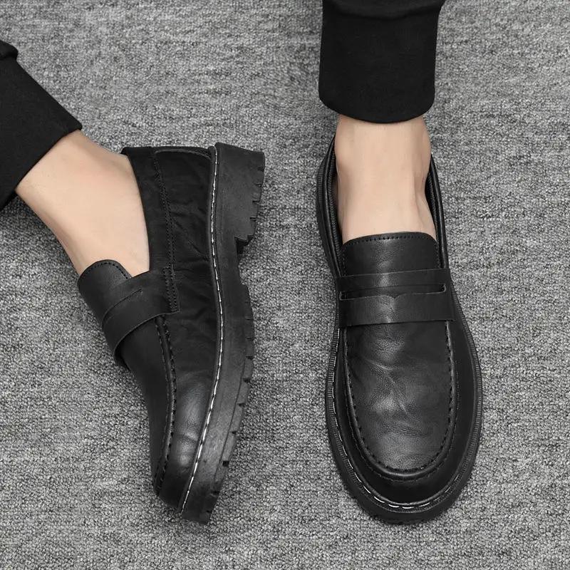 Thick Sole Loafers Leather Shoes for Men Platform Round Toe Man Casual Shoe In Promotion On Sale Comfortable Classic Original Pu
