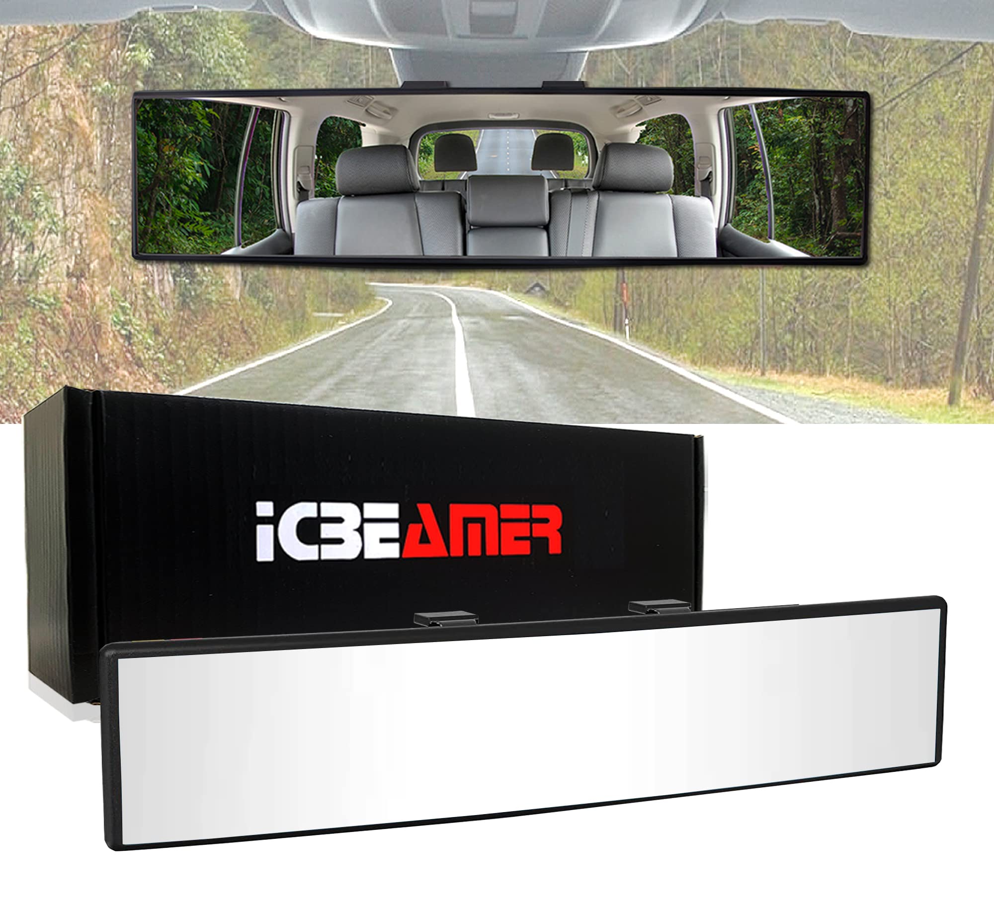 

ICBEAMER 300mm Easy Panoramic Blind Spot Fit Auto Interior Rearview Mirror with Convex Clear Surface 11.8-inch Clip-On Wide-Angle