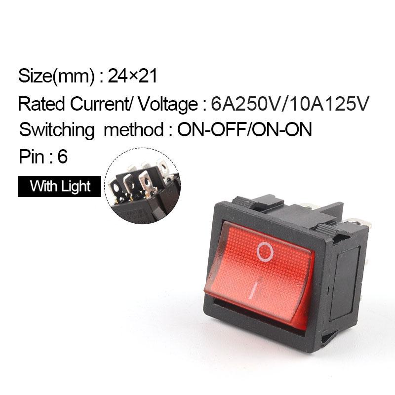 5PCS 24*21mm 4/6 Pin 2/3 Position 6A/10A 250V/125V ON-OFF/ON-OFF-ON/ON-ON Electric Power Switch Rocker Switch Red /Black