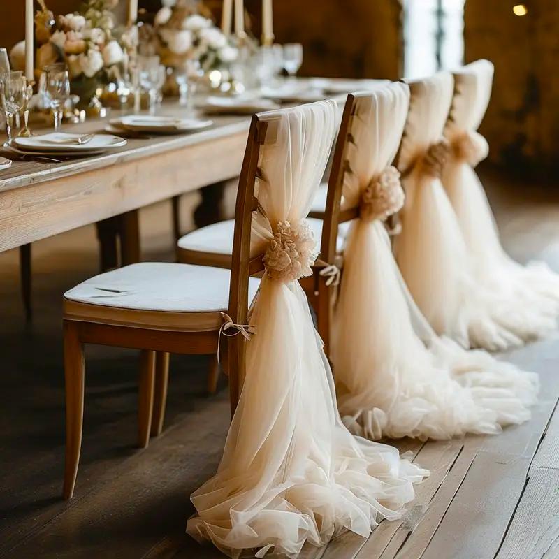 24Pcs 70x200cm Wedding Chair Decor Semi Sheer Tulle,for Wedding,Party,Churches,for Aisle Accents and Chair Adornments,Gift Decor