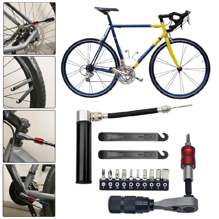 Multifunctional Repair Tool Bag Ratchet Wrench Set with Tire Pry Bar Tire Pump Cycling Maintenance Tool Enduring