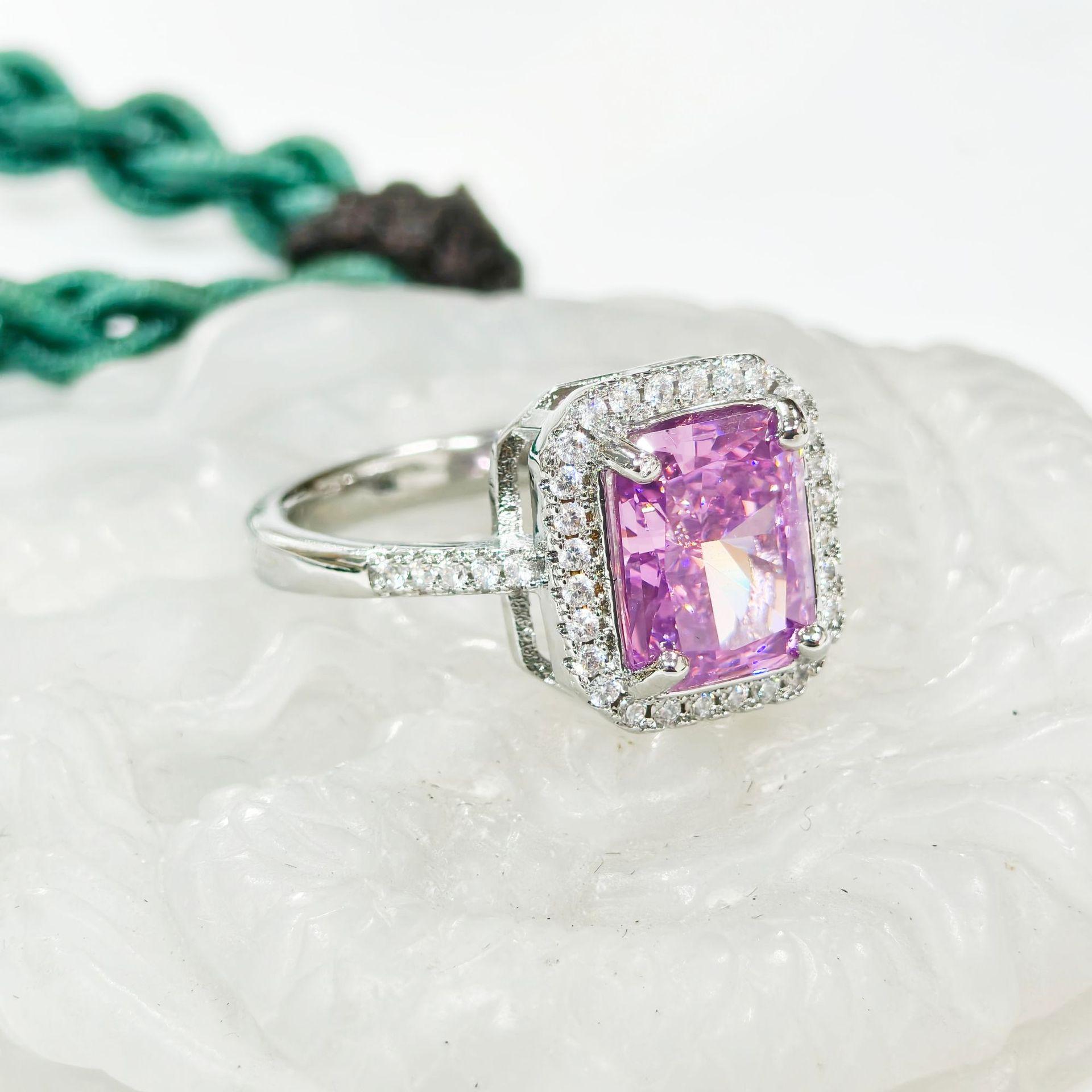 Gessen Jewelry Purple Zircon Engagement Ring - European & American Style with High Carbon Diamond and Ice Flower Cut. Size 9