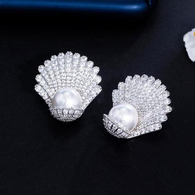 CMM Koreańska moda Wedding Party CZ Cyrkon Biżuteria damska Sztuczna perła Srebrzyste kolczyki w kształcie muszli