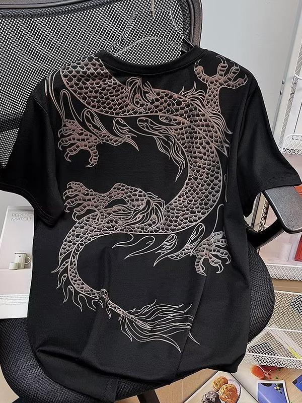 T-shirt Trendy da Uomo a Maniche Corte con Drago di Strass - Stile Celebrità Estivo