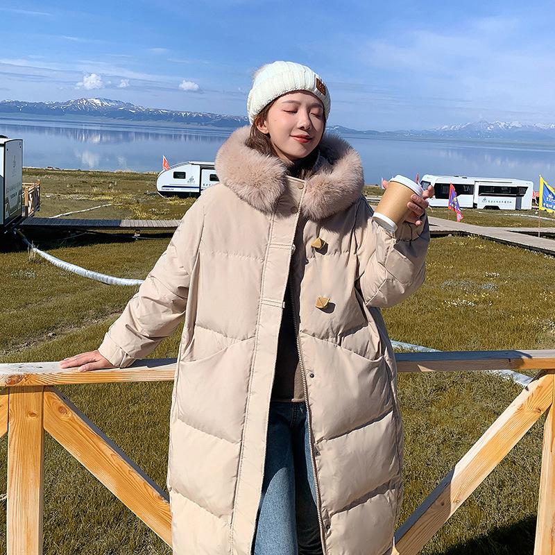 Internet celebrity down cotton-padded clothes women's big fur collar medium and long fashion loose trendy thickened cotton clothes