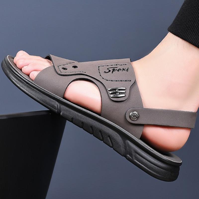 Pánské sandály ploché kožený svršek nazouvací prodyšné pantofle klasické dvojí použití letní na procházku plážové ležérní sandály pro muže sandalias