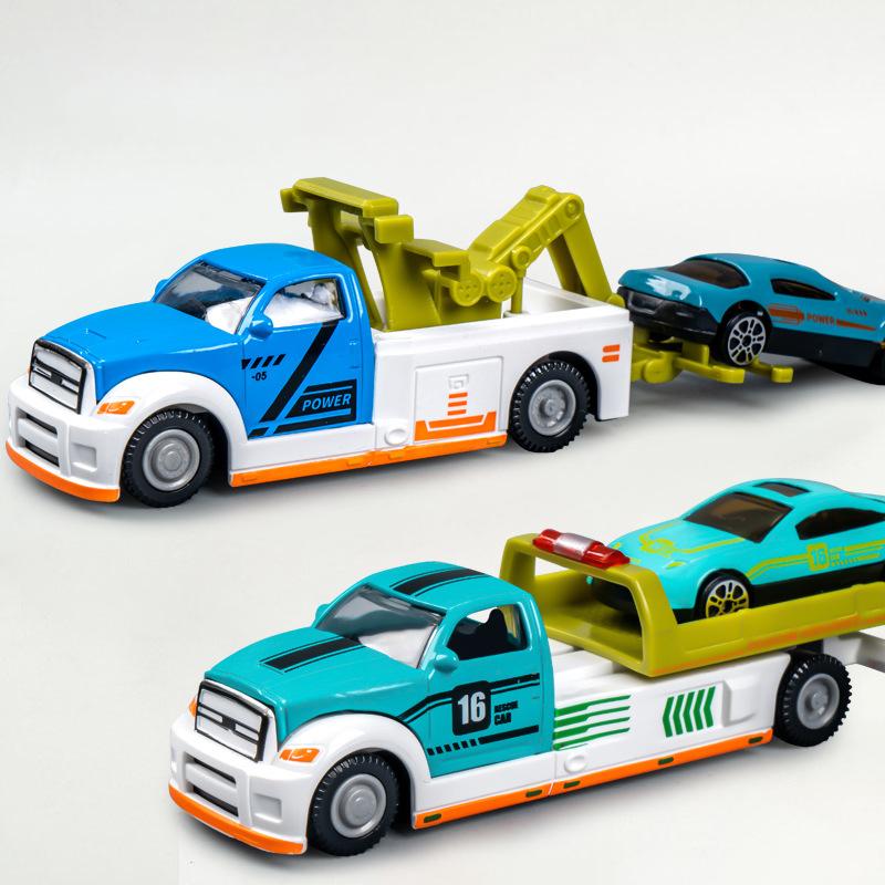 Alloy Trailer Toys Simulation City Road Rescue Vehicle Toy Children Boy Trailer Truck Helicopter Sports Car Model Inertial Drive
