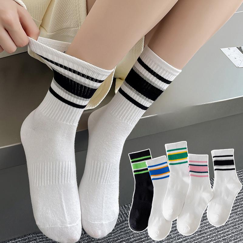 10 Pairs Women's Comfortable Mid Calf Socks Breathable Chic Knit Stripe Printed Female Sock