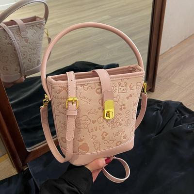 Cute Cartoon Embossed Handbag Women's 2025 New Trend Bucket Bag Fashion Girl Shoulder Crossbody