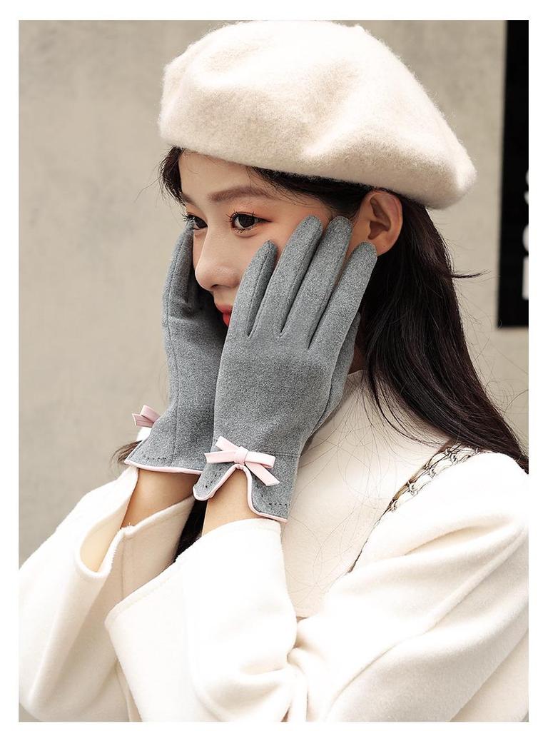 Women's Cute Warm Winter Touchscreen Velvet Bow Gloves DY28