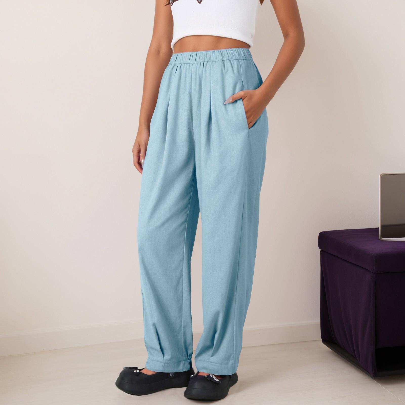 

Женские модные однотонные повседневные укороченные брюки с эластичной талией и карманами M