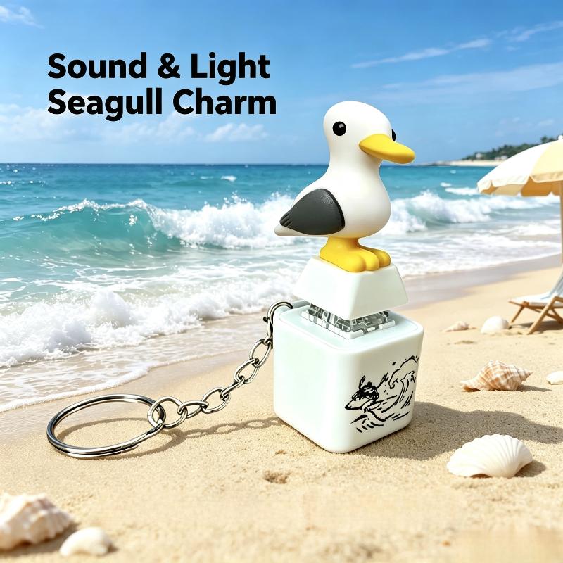 Cute Seagull Keyboard Fidget Toys Keychain Finger Button Clicker Decompression Toys With Sound Lights Rechargeable Ornament
