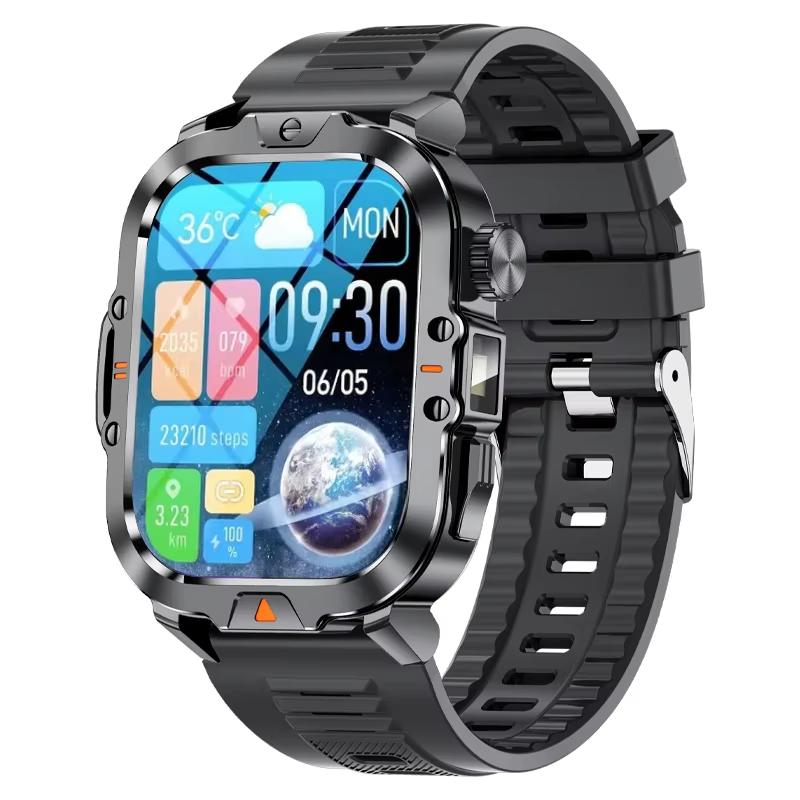 2025 Nieuwe 2.01-inch HD Scherm Heren Smartwatch met Zaklamp Buitensporten Heren Horloge IP68 Waterdicht Gezondheidsmonitor Oproep Smartwatch