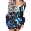 Women's Casual Fashion 2022 Lace-Up Strapless Halloween Print Mid-Length Sweatshirt Dress
