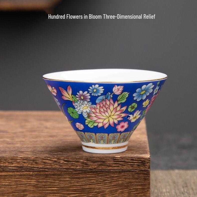 Изысканный подарочный набор эмалированных чайных чашек Jingdezhen - Шесть чашек для кунг-фу чая 55