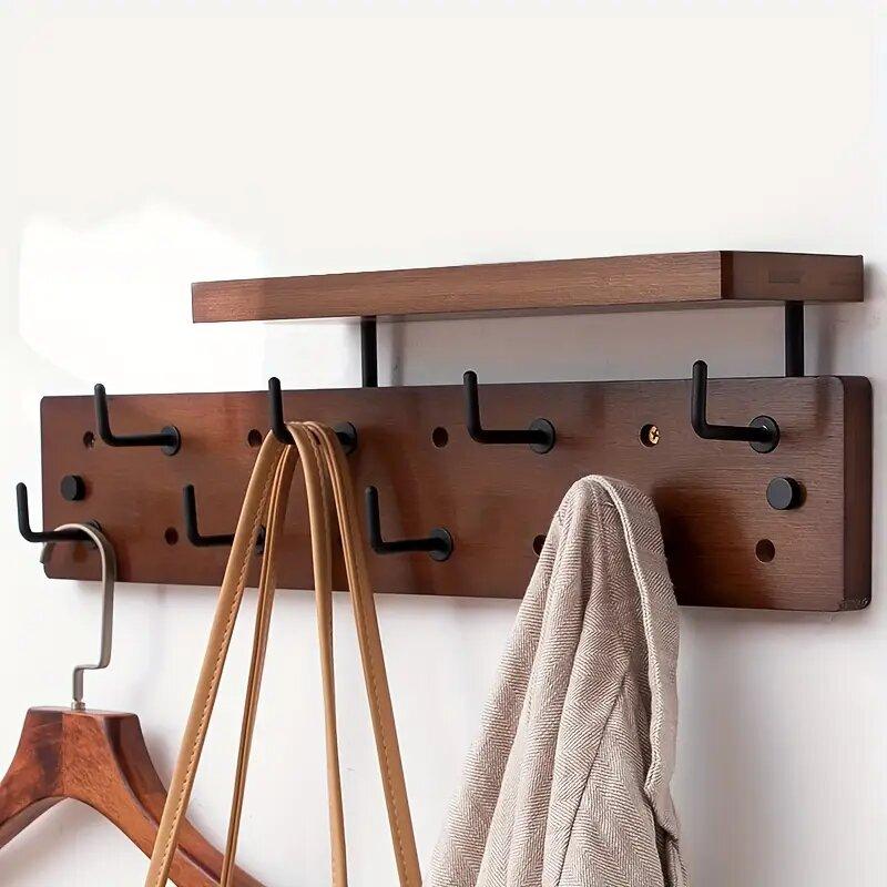 Contemporary Wooden Wall-Mounted Key Key Hook Hangers with 8 Hooks Coat Rack Entryway Organizer for Coats Hats Bags Rack