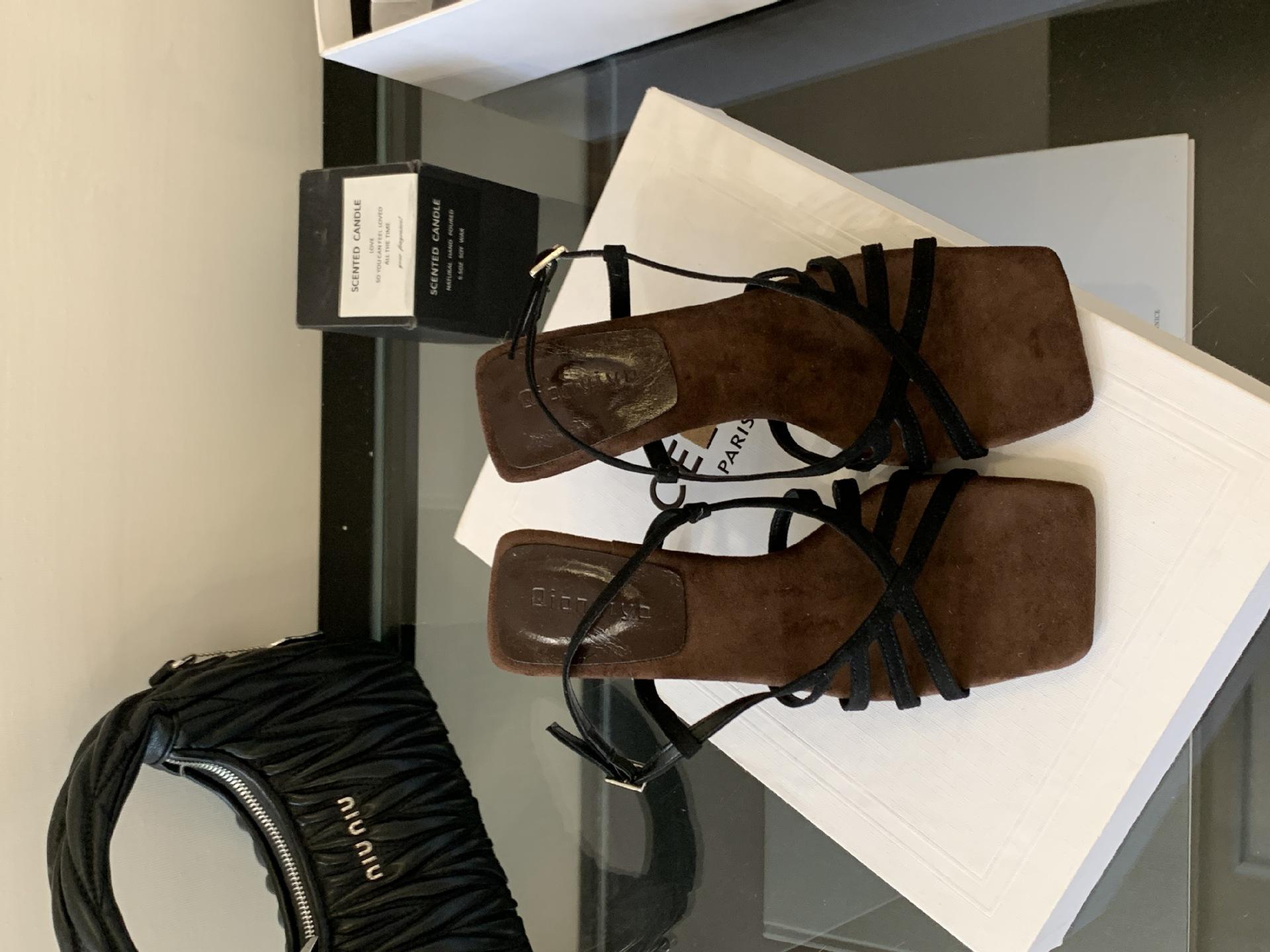 

French square head thin strap open-toed wedge sandals women s summer new small commuter sandals high-heeled Roman sandals 35